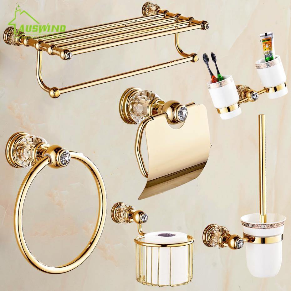 Luxury Gold Crystal Brass Bathroom Accessories - LuxVerve
