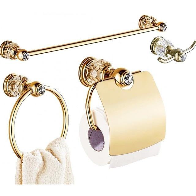 Luxury Gold Crystal Brass Bathroom Accessories - LuxVerve